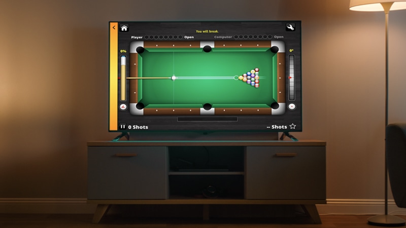 playing 247 games pool on a tv